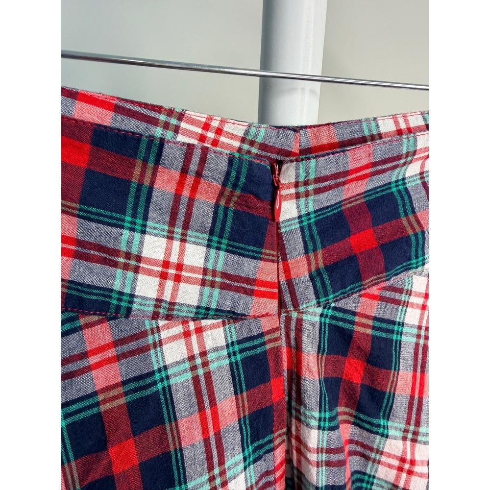 Solitaire Plaid Floral Butterfly Tiered Maxi Skirt Red Navy Blue Boho Ruffle M - Picture 5 of 7